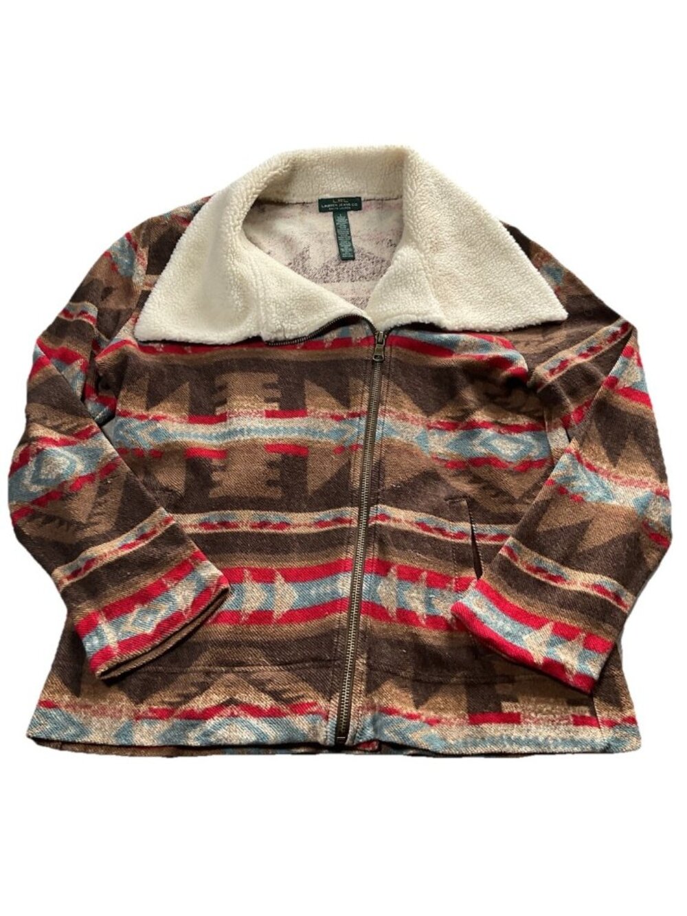 Lauren Ralph Lauren Southwestern Aztec Sherpa Jacket Western Boho L